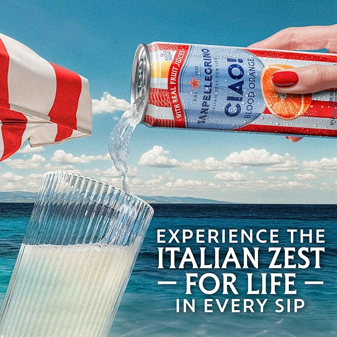Sanpellegrino CIAO Blood Orange Sparkling Water, Low-Calorie Italian Sparkling Water with Real Fruit Juices, 0g Added Sugar, 24-Pack - Bloomnest