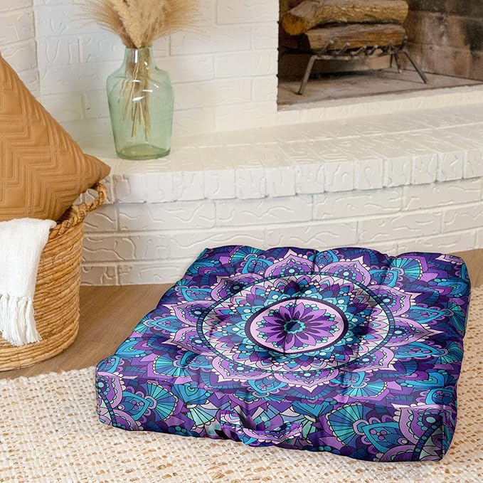 Mandala Meditation Cushion, Boho Meditation Mat, Meditation Pillows for Sitting on Floor, Cushions for Sitting in Home and Outdoor, Square Floor Pillows Cushion Seating for Yoga 22'' X 22'' - Bloomnest