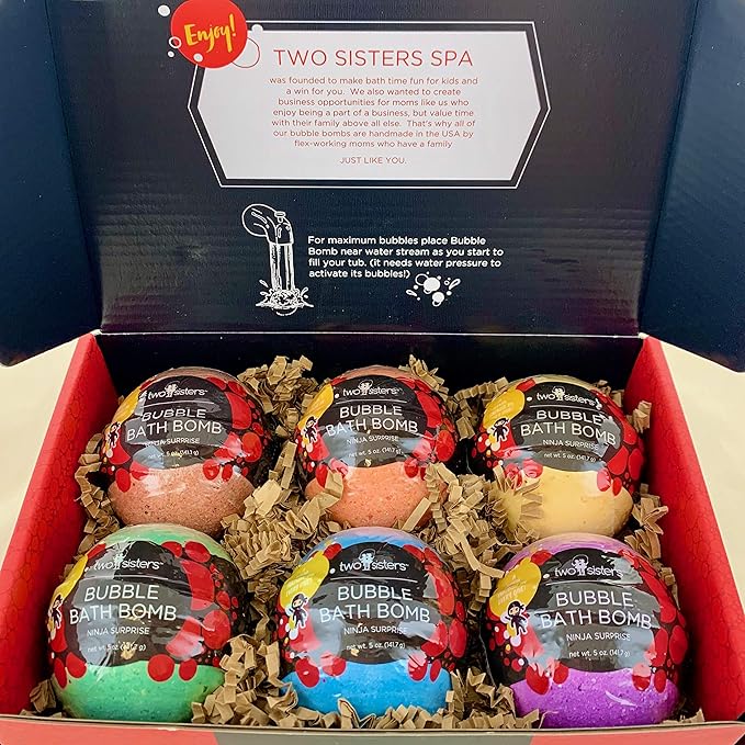 Ninja Kids Bath Bombs with Surprise Toy Inside (6 Pack) - Large Red Bubble Bomb and Fizzies, Gentle and Safe, USA Made - Ideal Gift for Boys and Girls by Two Sisters - Bloomnest