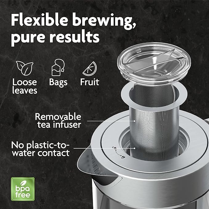 Vianté Electric Kettle With Infuser For Loose Leaf. Hot Tea Maker With Temperature Control And Automatic Shut Off. Tea Kettle With Brewing Programs. 1.5 Liters Capacity - Bloomnest