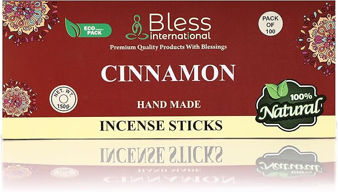 Bless-Cinnamon 100%-Natural-Handmade-Hand-Dipped-Incense-Sticks Organic-Chemicals-Charcoal-Free Purification-Relaxation-Positivity-Yoga-Meditation Best-Woods-Scent (100 Sticks(5.25 OZ)) BlessInternational