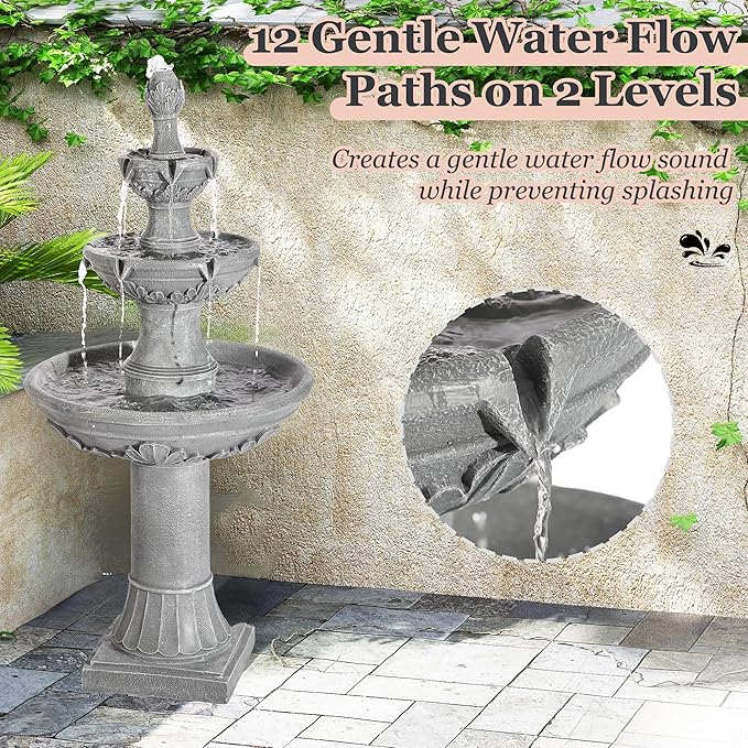 MAGIC UNION Outdoor Garden Water Fountains, 48.4''H Italian Style Fountain and Waterfall Outside, 3-Tier Large Bubbler Cascading Indoor Floor Fountain Features with Pump for Home Yard Decor (Gray) - Bloomnest