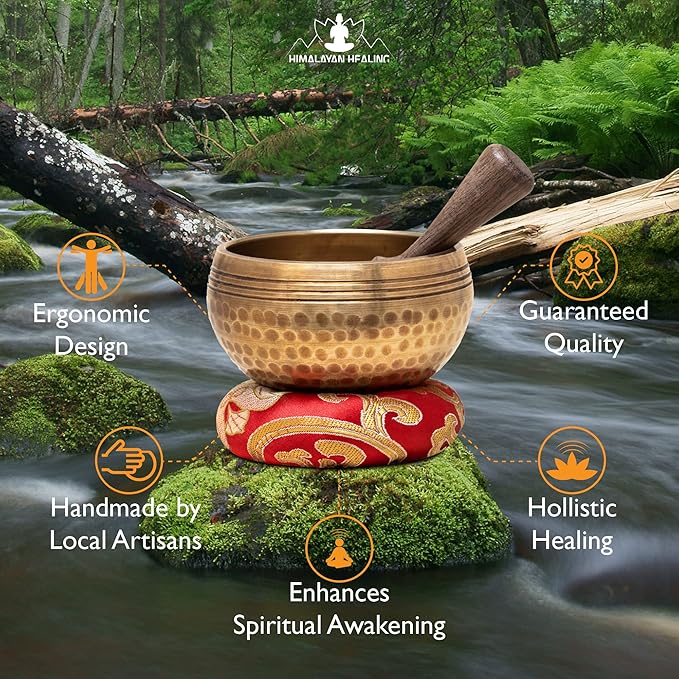 Tibetan Singing Bowls Set~ Meditation Sound Bowl hand Hammered in Nepal For Yoga, Meditation, Mindfulness, Healing & Chakra balancing~ (3 inch) - Bloomnest