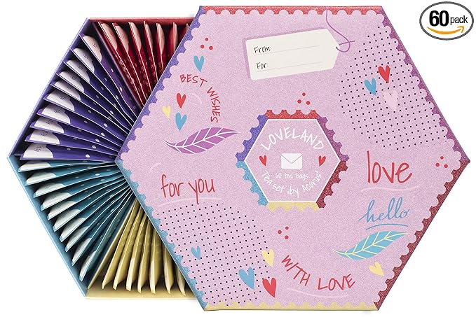 ACORUS | Loveland Tea Set | Natural Assorted Tea Hamper Box | Set of 6 flavors | Surprise your loved ones | Valentines box | Large Selection Box | Tea Gift Sets | 60 Tea Bags - Bloomnest