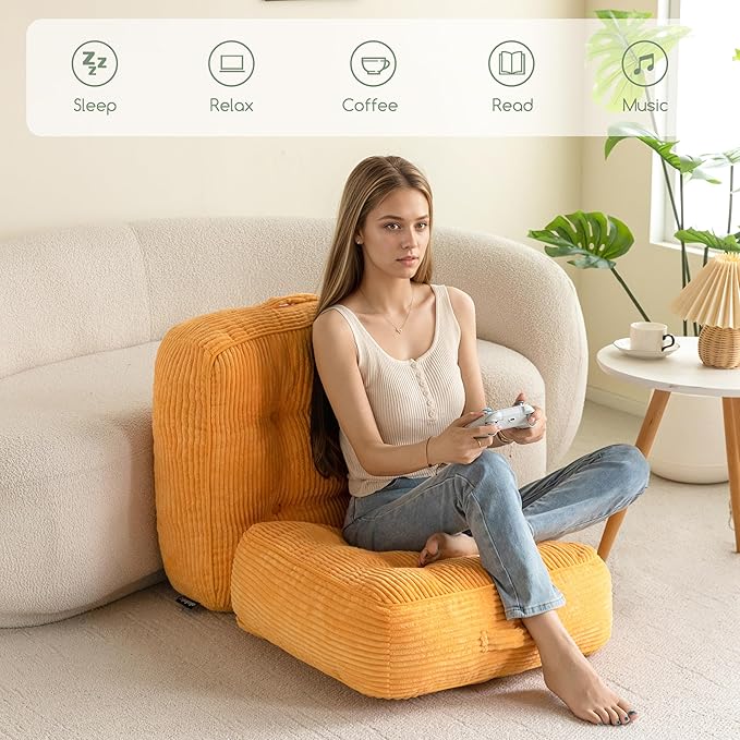 8" Washable Floor Pillow Cushion for Adults, Meditation Cushion Pillow, Large Square Floor Sitting, Removable Tufted Corduroy Cover, for Tatami Living Room or Yoga, 22x22 Inch, Machine Washable - Bloomnest