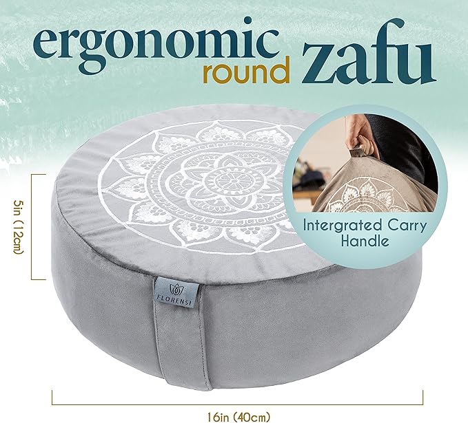 Florensi Meditation Cushion - Comfortable Floor Pillow - Traditional Tibetan Meditation Pillow with Beautiful Velvet Cover - Large Floor Cushion Seating for Adults - Premium Yoga Buckwheat Bolster - Bloomnest