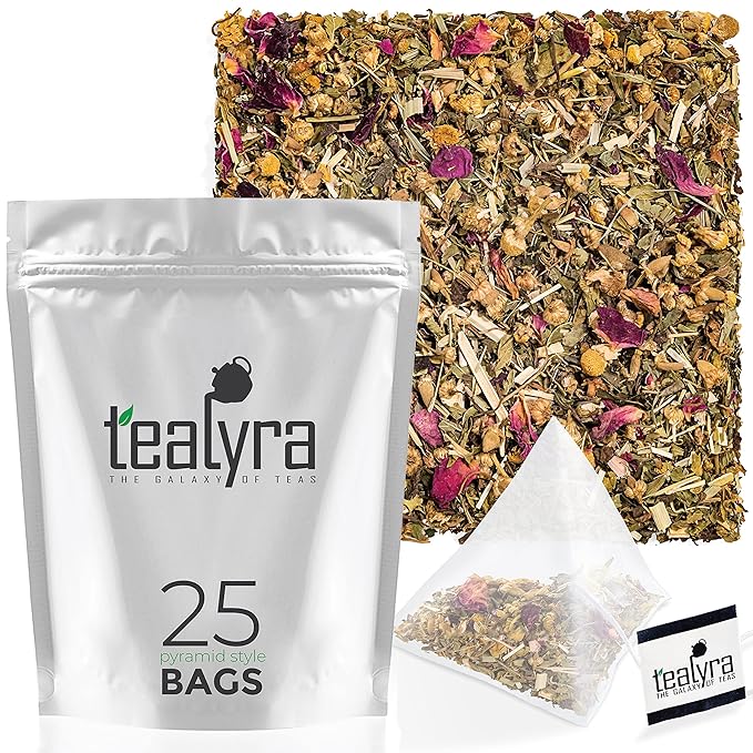 Tealyra - Bedtime - 25 Bags - Chamomile - Spearmint - Hemp Leaves - Unique Relaxing Herbal Loose Leaf Tea - Sleep and Calm Tea - All Natural - 25 Sachets - Bloomnest