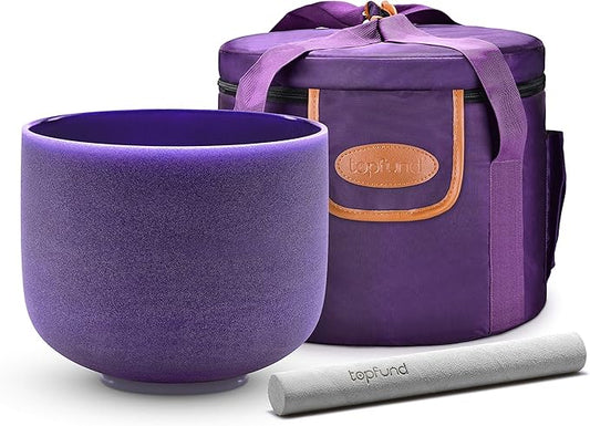 TOPFUND Purple B Note Crystal Singing Bowl Crown Chakra 8 inch with Heavy Duty Carrying Case and Suede Mallet - Bloomnest