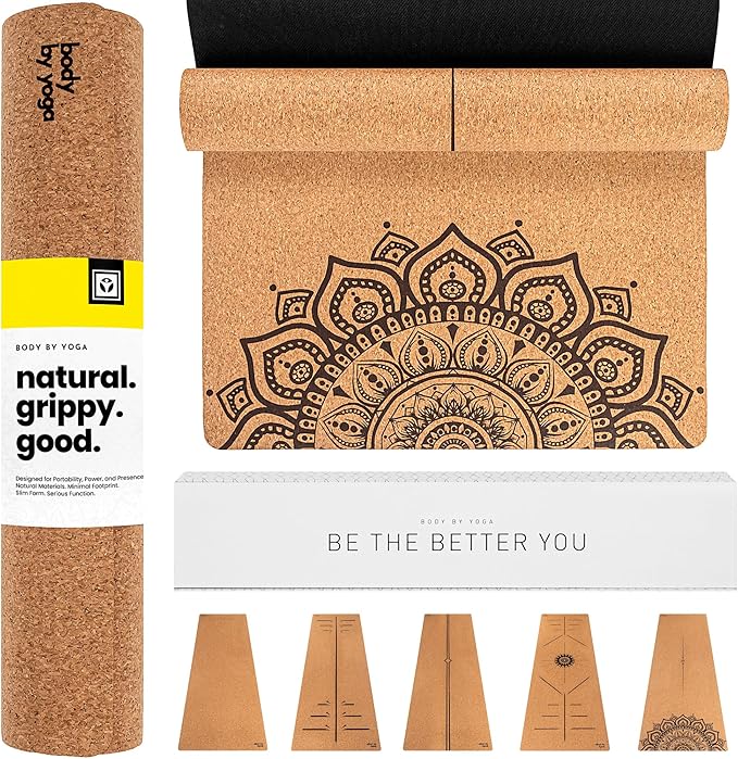 Luxury Cork Yoga Mat - Non Slip, Extra Thick Grip. Thicker, Longer, and Wider for More Comfort and Support. Tough Enough For Hot Yoga. Natural, Non Toxic, and Eco Friendly. Optional Alignment Lines.