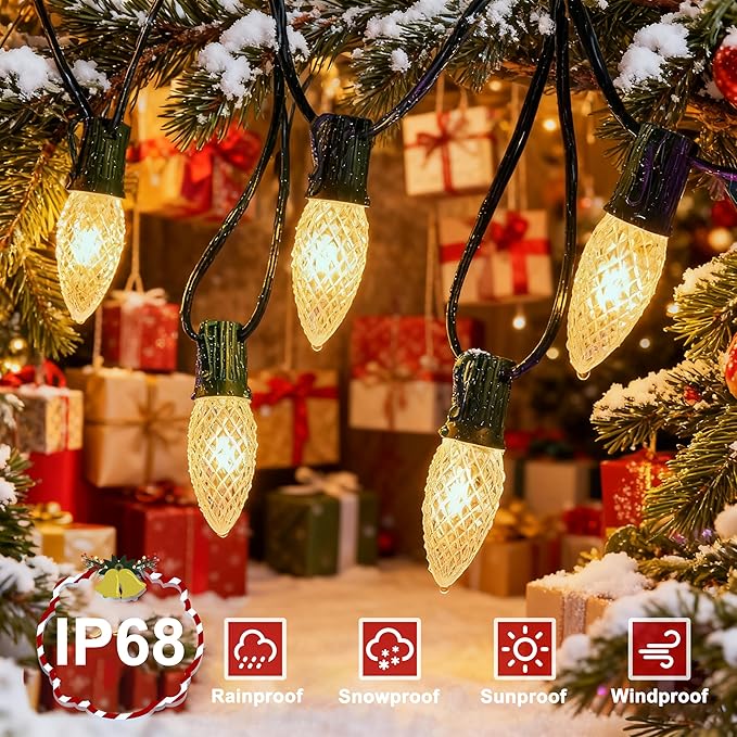 echosari 25 Pack C9 LED Replacement Christmas Light Bulbs for Outdoor String Lights, 0.8W UL Listed Commercial Grade Holiday Bulbs, C9/E17 Candelabra Base Sockets (Warm White) - Bloomnest