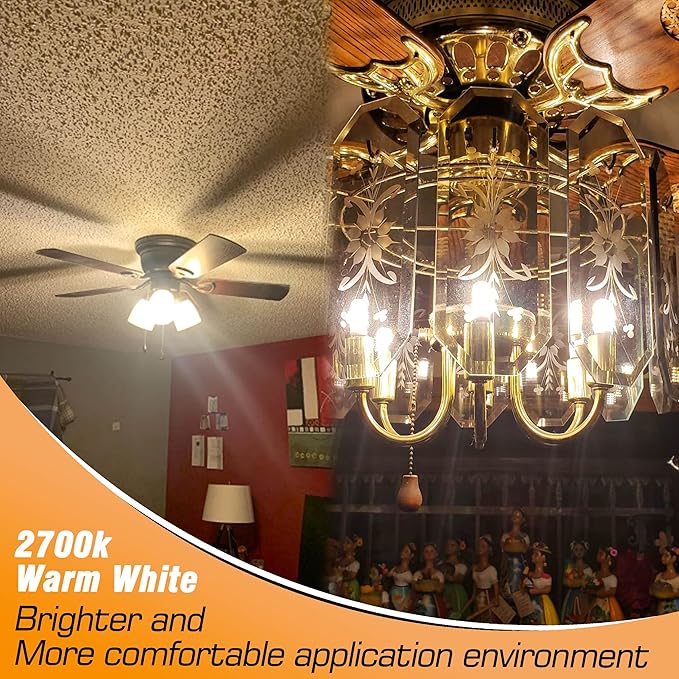 E17 LED Ceiling Fan Light Bulb 6W (60W Halogen Equivalent) 2700K Warm White 700lm 120V LED Intermediate Base Bulb for Appliance,Desk Lamp,Cabinet,Closet,Chandelier Lighting,Non-dimmable,5pack - Bloomnest