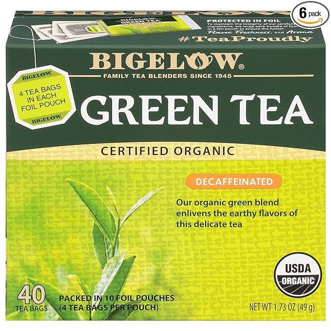 Bigelow Tea Organic Decaffeinated Green Tea, Decaf Organic Green Tea Bags, 40 Count Box (Pack of 6), 240 Total Tea Bags - Bloomnest