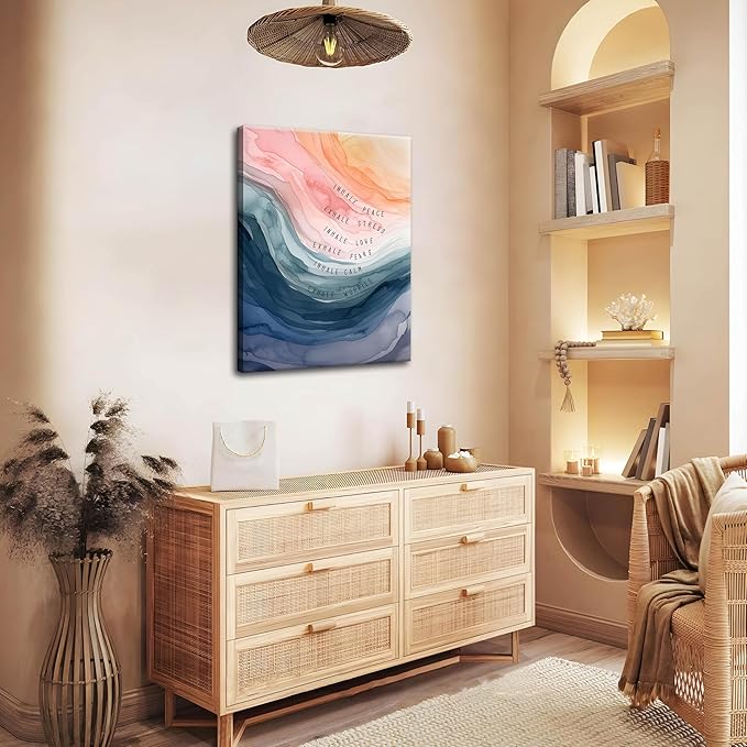 Mental Health Wall Art, Therapy Office Pictures Wall Decor, Inhale Exhale Meditation Art Paintings, Inspirational Canvas Prints, Therapist Artwork for Meditation Room Calming Corner, Framed 12x16 Inch - Bloomnest