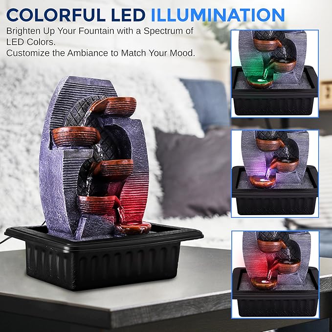 SereneLife Tabletop Water Fountain, Home Decor Soothing Sound Machine with Automatic Pump, Zen Relaxing Decor for Meditation, 15.7" Tall