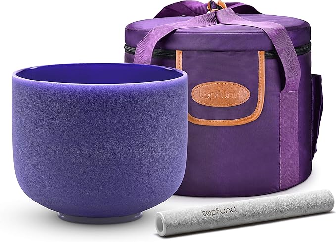 TOPFUND Violet A# Note Crystal Singing Bowl Pineal Chakra 8 inch with Heavy Duty Carrying Case and Suede Mallet