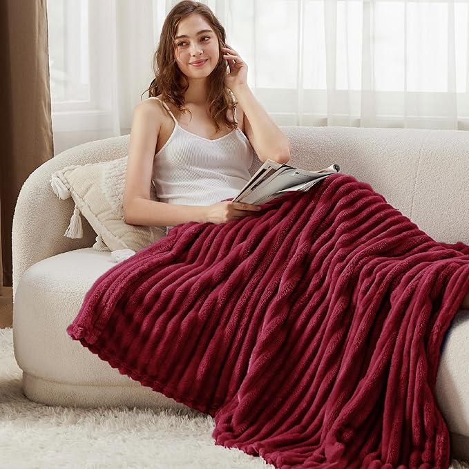 Bedsure GentleSoft Deep Red Blanket for Couch - Cozy Soft Blankets for Women, Cute Small Throws for Girls, 50x60 Inches - Bloomnest