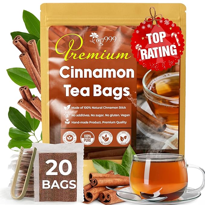 TOG999, Premium 20 Cinnamon Tea Bags, 100% Natural & Pure. Cinnamon Herbal Tea. No Sugar, No Caffeine, No Gluten, Vegan. - Bloomnest