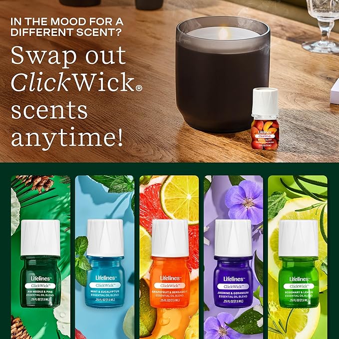 ClickWick Essential Oil Blends for Lifelines Diffusers, 4-Pack Sun-Kissed Escape - Essential Oil Blend Refill for Candle, Plant & Shower Aromatherapy Diffuser - Fragrance for Diffusers - Bloomnest