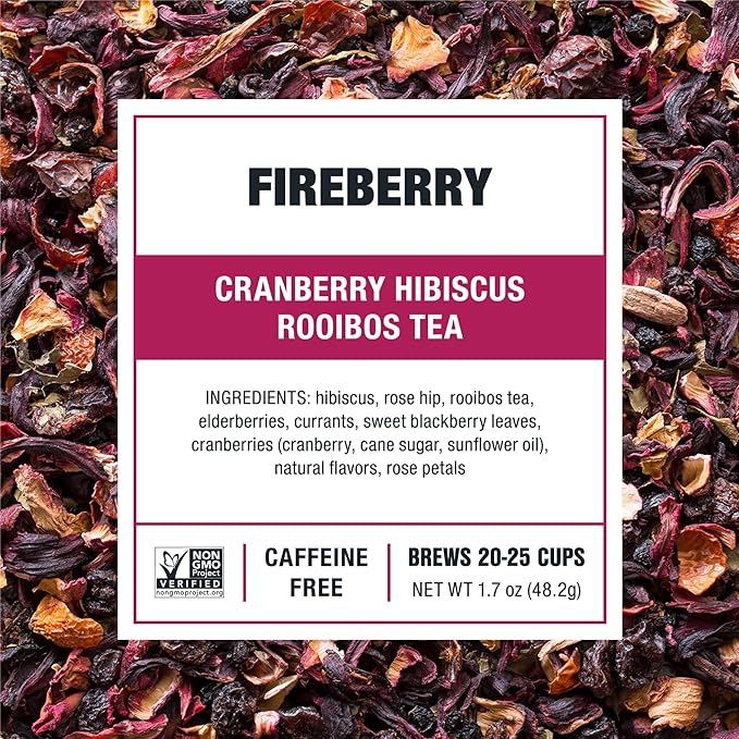 Tiesta Tea - Fireberry, Loose Leaf, Cranberry Hibiscus Rooibos Tea, Premium Non-Caffeinated Rooibos Blend, Make Hot or Iced & Brews Up to 25 Cups, 1.7oz Resealable Pouch, Pack of 6 - Bloomnest