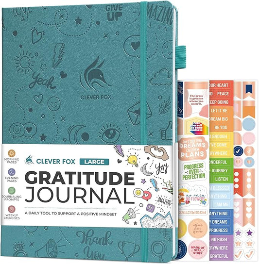 Clever Fox Gratitude Journal Large – Happiness, Positivity & Affirmation Journal – Inspirational Daily Notebook, 3 Months, 8.3x11” (Aquamarine)