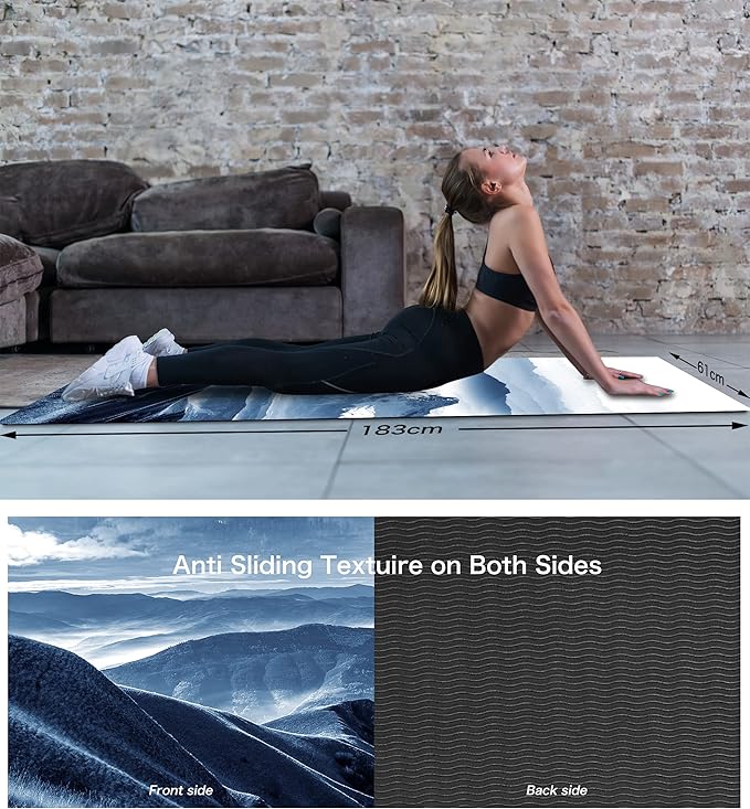 Non Slip Yoga Mat TPE Workout Mat for Men Women, Thick Workout Mat with Carrying Strap, Fitness Mats for Exercise, Yoga, Fitness, Pilates, Floor Workouts (72" x 24" x 6mm) - Bloomnest