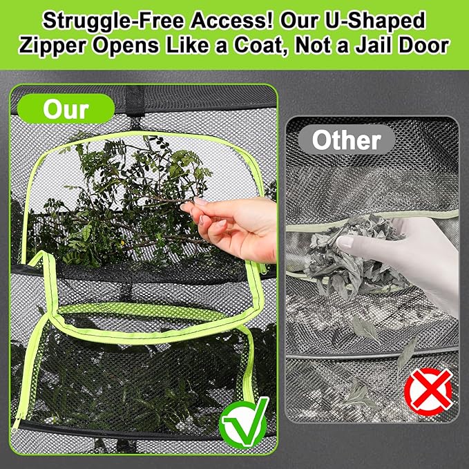 LUKETURE 4-Layer Hanging Herb Dryer Rack - with U-Zipper Mesh Net & Hook, Foldable Collapsible Drying Rack for Plants, Herbs, Flowers, Fish, Jerky, Laundry - Bloomnest