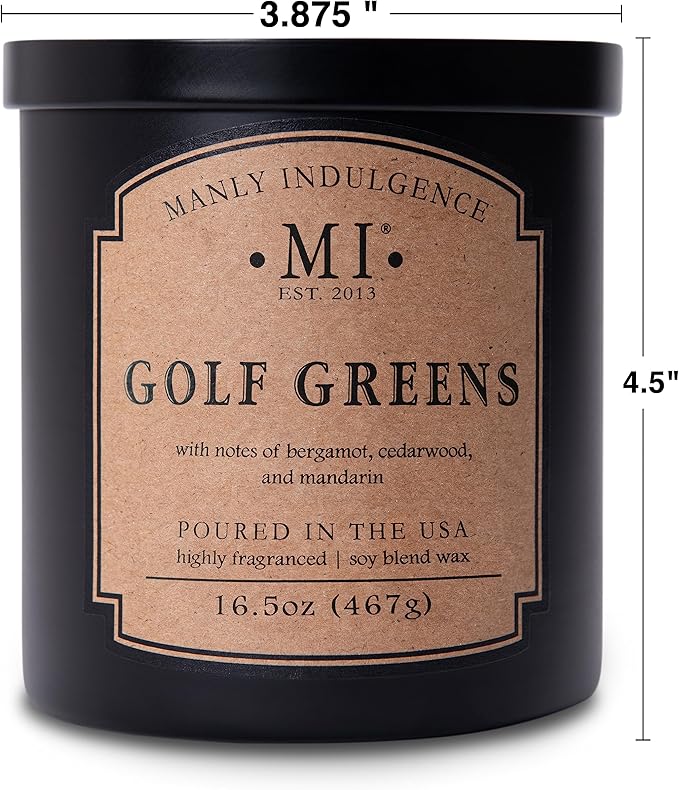 Manly Indulgence Golf Greens Scented Candles for Men, 2 Wick, 16.5 oz, Premium Soy Blend Wax, 60H Burn, Candles for Home Scented - Made in The USA - Bloomnest