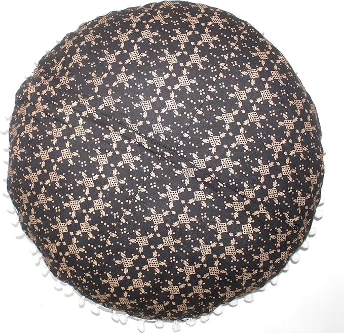 CRAFT KALA Large Round Bohemian Floor Pillow Pouf Cover Mandala Meditation Room Pillow Cover for Adults Boho Seating Poufs Cushion Cover for Kids Playroom 32" Black Gold Ombre - Bloomnest
