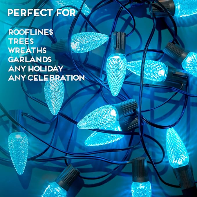 HLO Lighting Set of 25 Teal C9 Faceted LED Christmas Light Bulbs for Indoor & Outdoor Use | Durable Replacement Bulb - Bloomnest