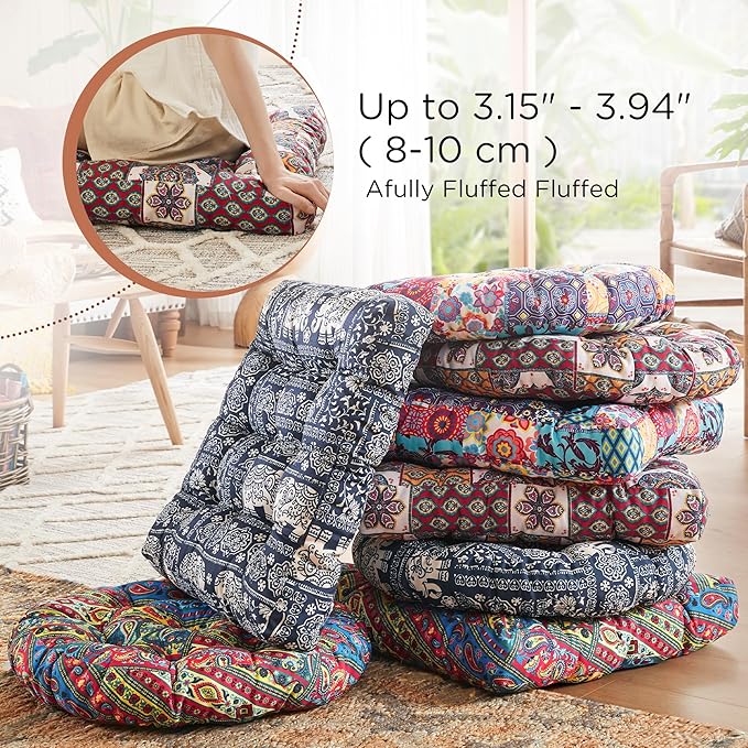 Codi Meditation Floor Cushions Set of 2, Large Pillow Sitting for Adults and Kids, Bohemian Seats for Reading Yoga Living Room Tatami, Memory Foam Added, 22x22 Inch, Paisley Boho - Bloomnest