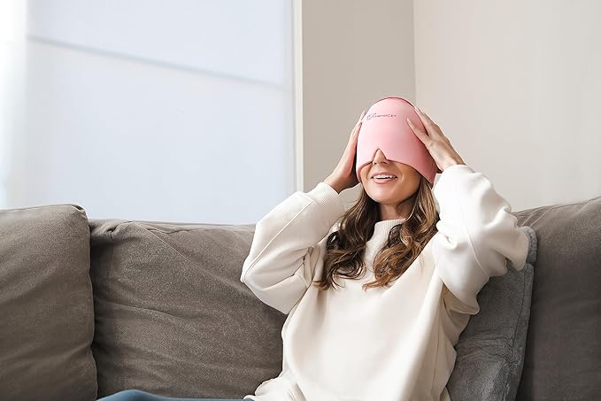 TheraICE Headache Relief Cap, Migraine Ice Pack Mask Products, Women Cooling Gel Hat, Face Cold Compress Head Wrap for Her Stress. Great Birthday Gift for Mom, Sister, Grandma, Girlfriend, & Teacher - Bloomnest