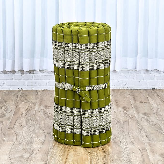 Leewadee - Foldable Floor Mattress - Japanese Roll Up Futon -Trifold Tatami Mat- Guest Floor Bed - Camping Mattress - Thai Massage Mat, Kapok Filled, 75 x 28 inches, Green - Bloomnest
