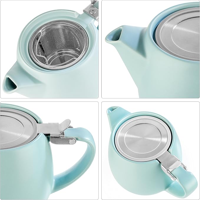 Tealyra - Pluto Porcelain Small Teapot Turquoise - 18.2-ounce (1-2 cups) - Matte Finish - Stainless Steel Lid and Extra-Fine Infuser To Brew Loose Leaf Tea - 540ml - Bloomnest