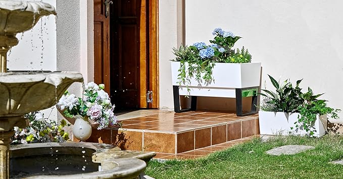 Glowpear Self Watering Planter Box - 29.5", White - UV Stable, Scalable Urban Raised Garden Bed with Water Gauge, Indoor Outdoor for Vegetables, Flowers, Herbs, and Succulents, Gardening - Bloomnest