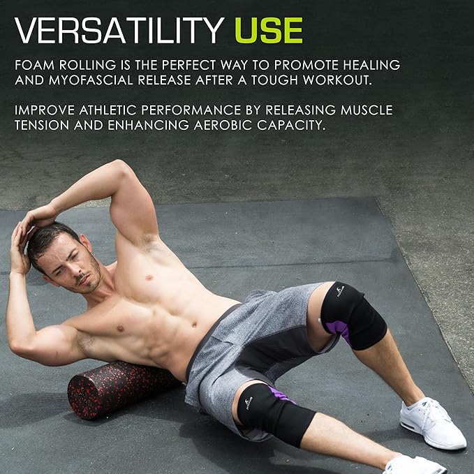 ProsourceFit High Density Foam Rollers 12 - inches Long, Firm Full Body Athletic Massage Tool for Back Stretching, Yoga, Pilates, Post Workout Muscle Recuperation, Black/Blue - Bloomnest