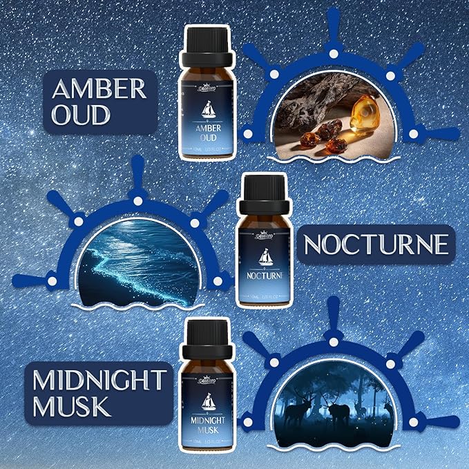 SALUBRITO Cologne Fragrance Oils, Premium Essential Oil Set for Diffuser, Soap, Candle Making Scents, Amber Oud, Midnight Musk, Blue Mystique, Sweet Tobacco, Nocturne, Cologne - Bloomnest