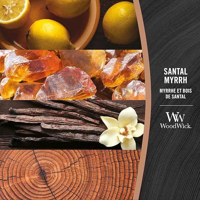 WoodWick Medium Hourglass Candle Santal Myrrh - Premium Soy Blend Wax Pluswick Innovation Wood Wick Made in USA - Bloomnest