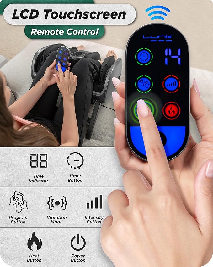 Lunix LX21 Feet Massager with Remote for Pain Relief, Circulation and Heat Therapy, Foot and Calf Shiatsu Massager for Plantar Fasciitis and Neuropathy, Ankle Device, Gray - Bloomnest