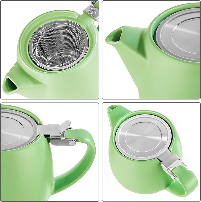 Tealyra - Pluto Porcelain Small Teapot Lime - 18.2-ounce (1-2 cups) - Matte Finish - Stainless Steel Lid and Extra-Fine Infuser To Brew Loose Leaf Tea - 540ml - Bloomnest