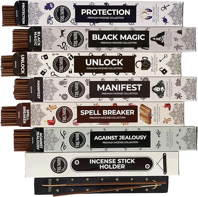 Witchcraft Incense Sticks - Total 120 Insence-Sticks (20 Insense x 6 Inscents) - for Wiccan Witches Brew Wicca Witch Voodoo Spell Pagan Black Magic Protection Against Jealousy + Burner Holder - Bloomnest