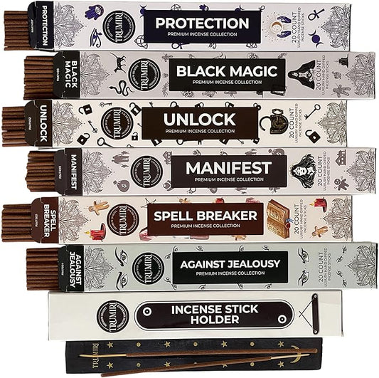Witchcraft Incense Sticks - Total 120 Insence-Sticks (20 Insense x 6 Inscents) - for Wiccan Witches Brew Wicca Witch Voodoo Spell Pagan Black Magic Protection Against Jealousy + Burner Holder - Bloomnest
