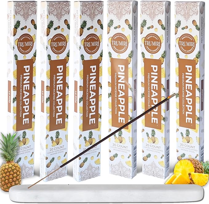 Pineapple Incense Sticks - Incienso de Piña - Total 120 Insence-Sticks - 6 Packs of 20 Insense - Inciensos - Inscents - Natural Non Toxic Ingredients - Incents - Incence - Inscense - Insents TRUMIRI