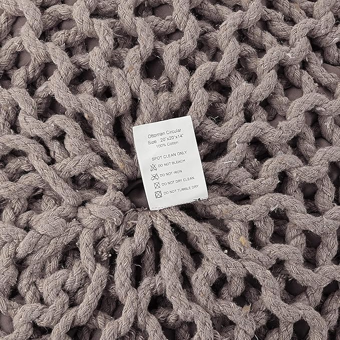 REDEARTH Round Pouf Foot Stool Bean Bag Ottoman - Hand Knitted Boho Pouffe - Home Decor Poof - Stuffed Foot Rest for Living Room - Nursery - Bedroom - Patio (19.5"x19.5"x14") - Taupe - Bloomnest