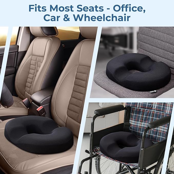 5 STARS UNITED Donut Pillow Hemorrhoid Tailbone Cushion – Large Chair Pad for Pain Relief – Coccyx, Prostate, Sciatica, Pelvic Floor, Pressure Sores, Pregnancy, Postpartum Recovery, Arctic Black - Bloomnest