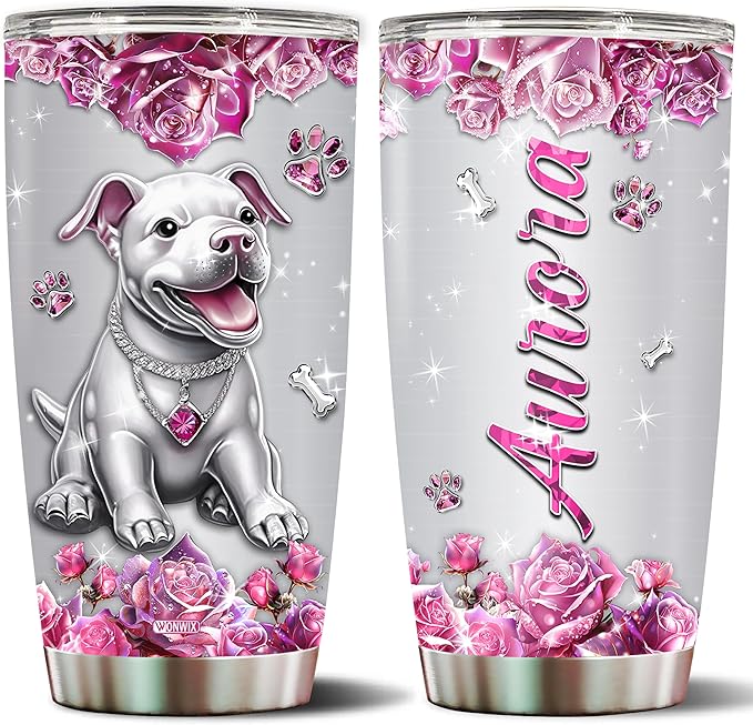 Personalized Pitbull Gifts for Women Insulated Stainless Steel Coffee Mug Tumbler Water Bottle for Pitbulls Owners, Lovers, Wife, Daughter, Christmas, Birthday, Mother's Day, Valentine - Bloomnest