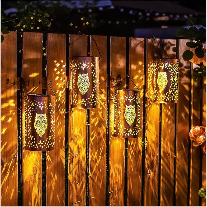 Owl Solar Lanterns Outdoor Waterproof Hanging Solar Lights Owl Gifts for Women Men Metal Decorative LED Owl Lanterns for Garden Decor,Yard,Patio,Lawn,Tabletop,Pathway,Landscape - Bloomnest