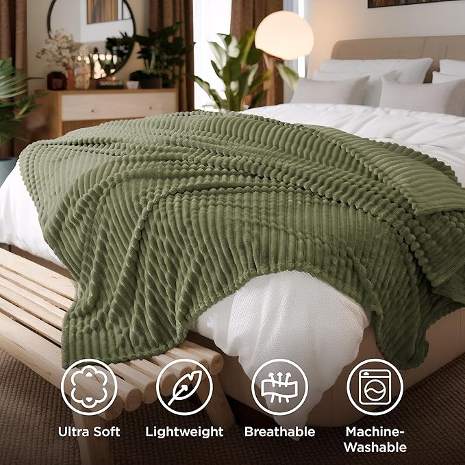 Bedsure GentleSoft Fleece King Blanket for Couch - Cozy Soft Blankets for Women, Cute Small Throws for Girls, Moss, 108x90 Inches - Bloomnest