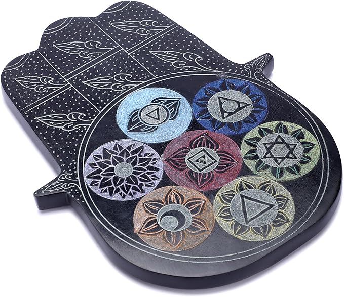 Ajuny Hamsa Hand Incense Holder for Sticks Soapstone Stick Burner and Ash Catcher Hand-Carved Spiritual Decor Meditation Yoga Desk Accessories Home & Office Decor Gift (7.5x6 Inches)