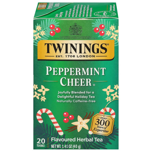 Twinings Peppermint Cheer Herbal Tea Individually Wrapped Bags, 20 Count (Pack of 1), Peppermint & Vanilla, Naturally Caffeine-Free, Enjoy Hot or Iced, 20 Teabags