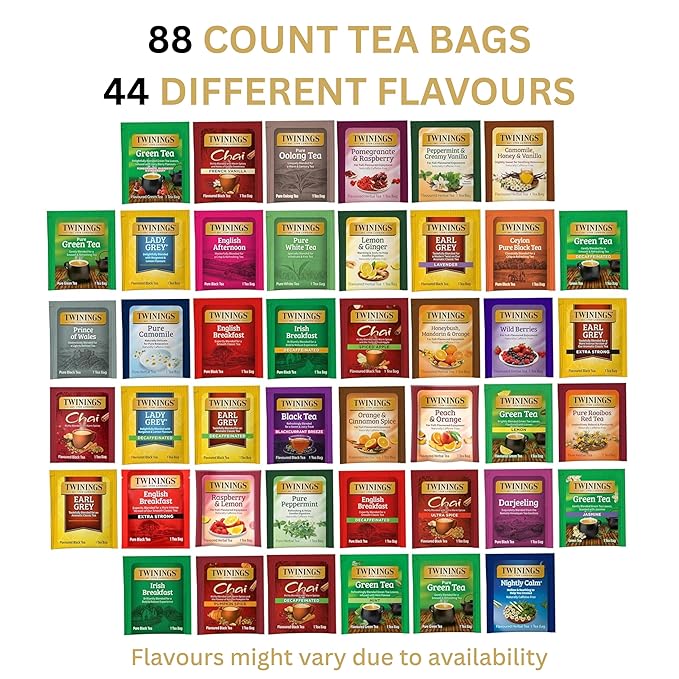 Twinings Tea Bag Sampler Assortment, Variety Pack (88 Count), 44 Unique Flavours for Tea Lovers: Women, Men, Couples, Family, Friends, Coworkers - Bloomnest
